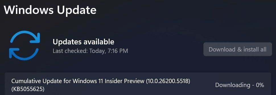 Win11 Dev 26200.5518预览版发布:附KB5055625附完整更新日志
