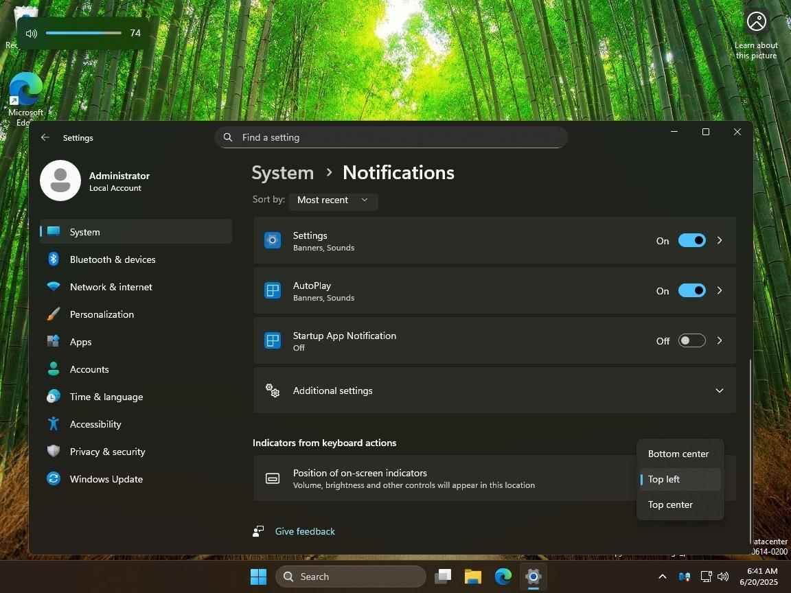 Win11新增功能测试中:支持用户定制屏幕指示器位置 Win11新增功能测试中:支持用户定制屏幕指示器位置
