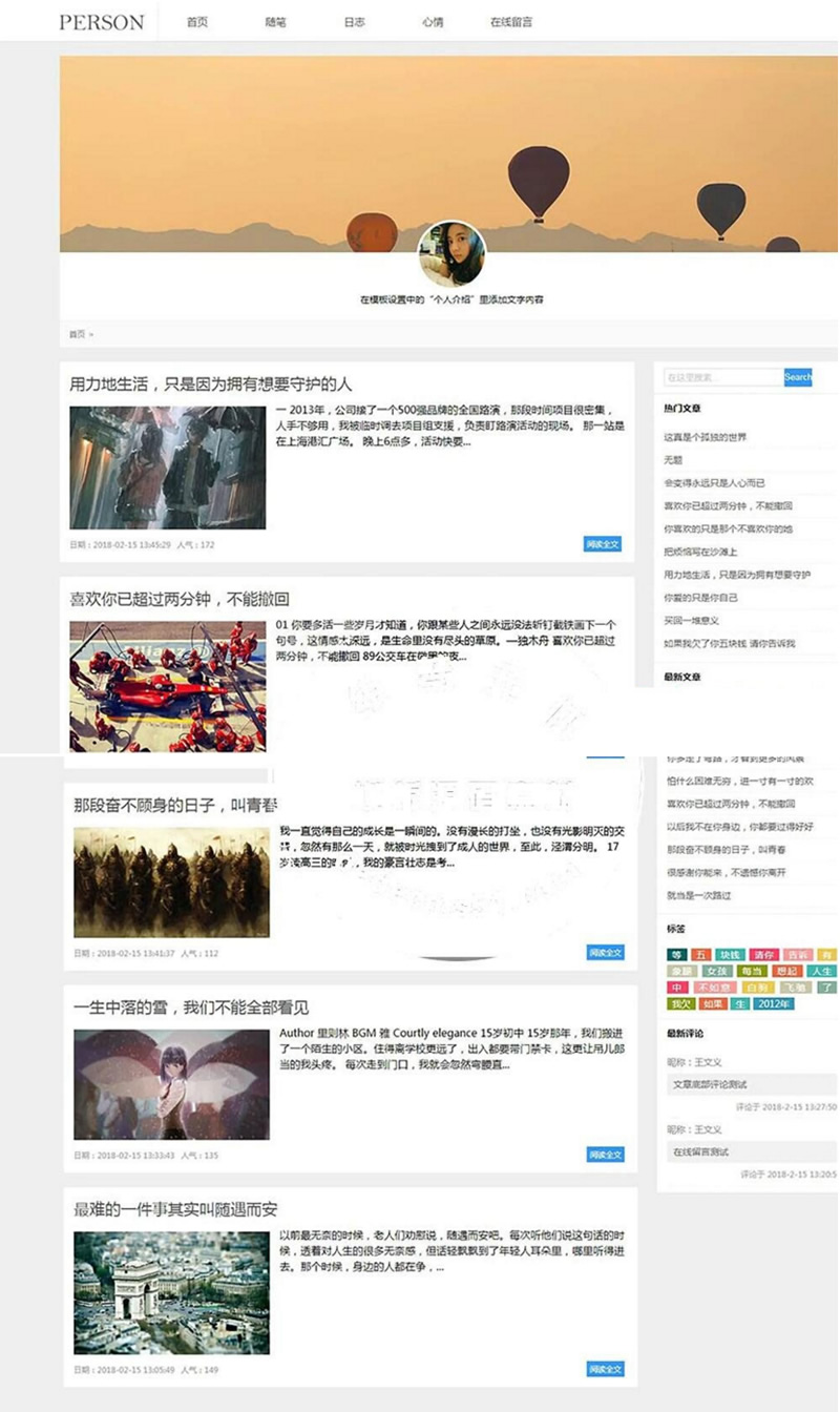 【织梦模板】简洁PERSON个人博客新闻资讯网站源码/织梦dedecms模板(带手机移动端)